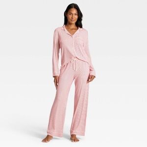 Women's Cloud Knit Modal Pajama Set - Auden™ Red & White Stripe M NWT